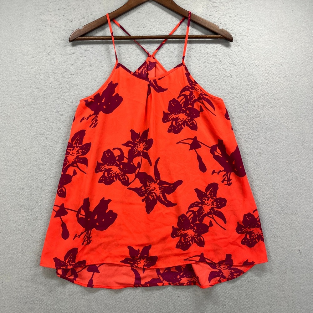 Banana Republic Camisole Top Womens Small Orange Floral Strappy Pleated Tropical